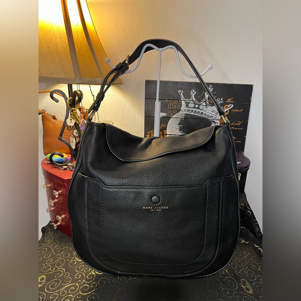 Marc Jacobs Empire City Hobo Double Strap Black Pebble Leather Shoulder Bag